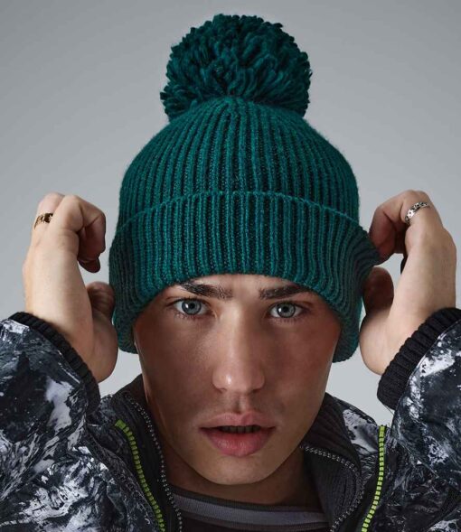 Beechfield Engineered Knit Ribbed Pom Pom Beanie