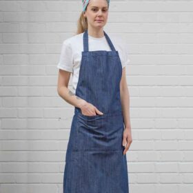 Dennys Cross Dyed Denim Bib Apron with Pocket