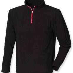 Finden + Hales Zip Neck Piped Micro Fleece - Black/Red, XXL