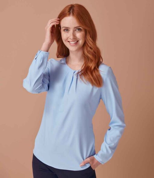 Henbury Ladies Pleat Front Long Sleeve Blouse