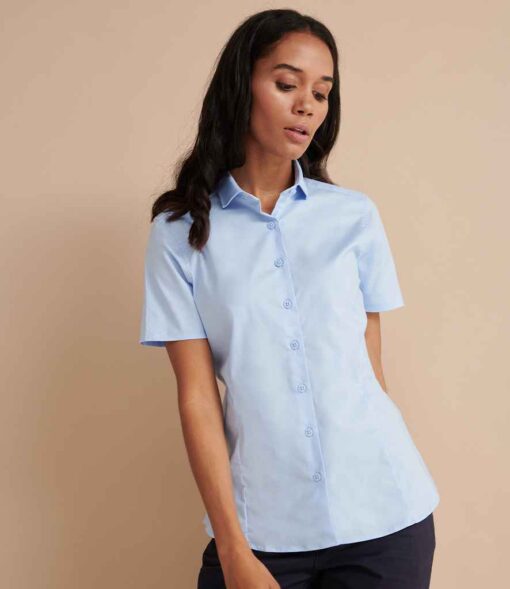 Henbury Ladies Short Sleeve Stretch Poplin Shirt