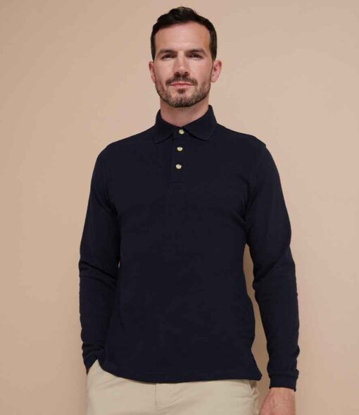 Henbury Long Sleeve Cotton Piqué Polo Shirt