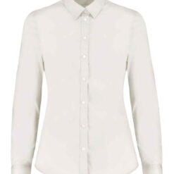 Kustom Kit Ladies Long Sleeve Tailored Stretch Oxford Shirt - White, 20