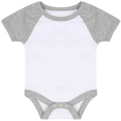 Larkwood Essential Short Sleeve Baby Baseball Bodysuit - White/Heather Grey, 12-18