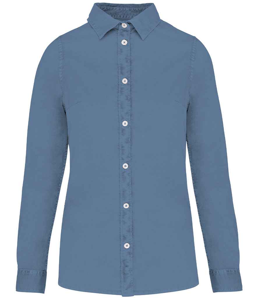 Native Spirit Ladies Washed Long Sleeve Shirt - Washed Cool Blue, XXL