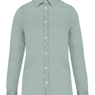 Native Spirit Ladies Washed Long Sleeve Shirt - Washed Jade Green, XXL
