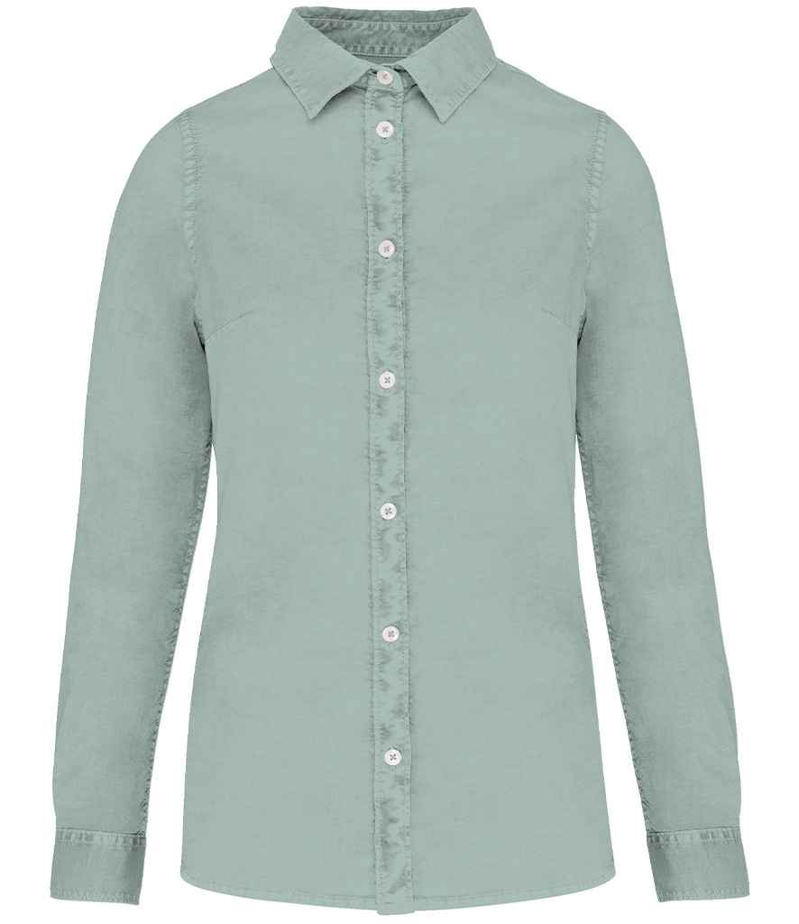 Native Spirit Ladies Washed Long Sleeve Shirt - Washed Jade Green, XXL