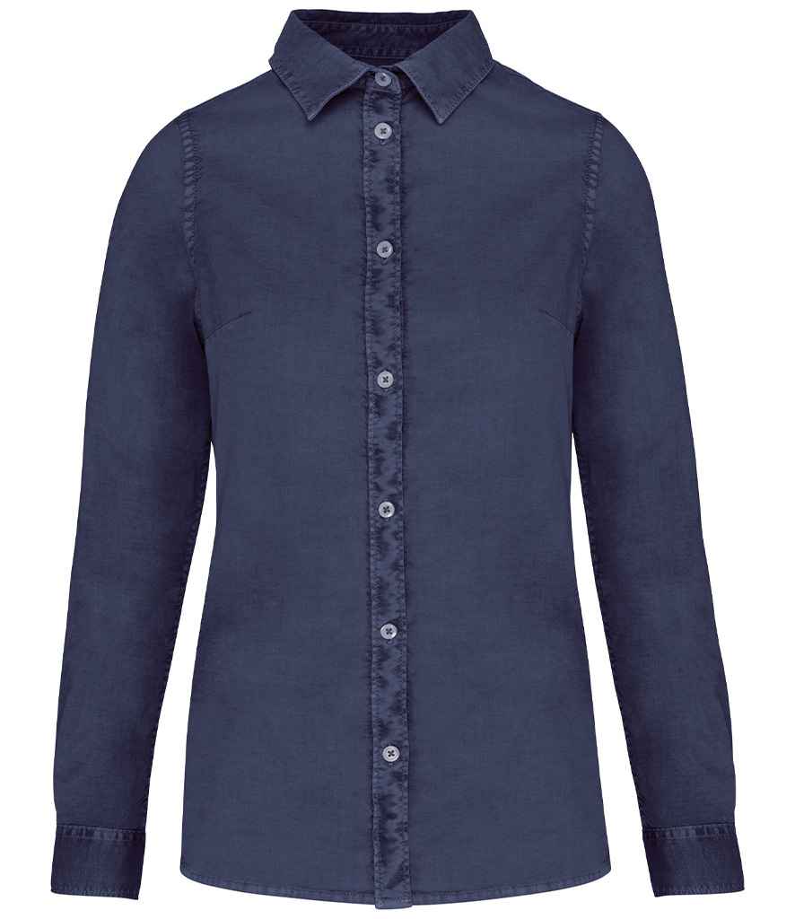 Native Spirit Ladies Washed Long Sleeve Shirt - Washed Navy, XXL