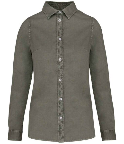 Native Spirit Ladies Washed Long Sleeve Shirt - Washed Pale Khaki, XXL
