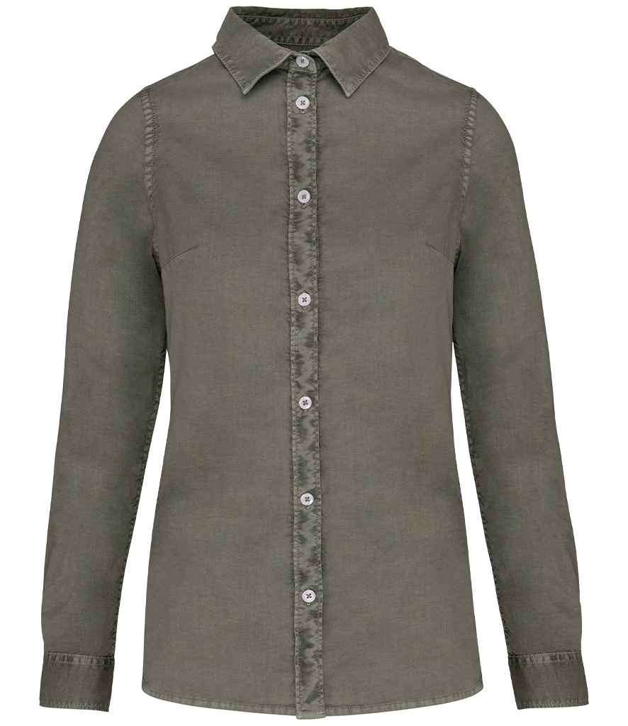 Native Spirit Ladies Washed Long Sleeve Shirt - Washed Pale Khaki, XXL
