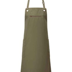 Premier Barley Contrast Stitch Bib Apron - Olive Green/Chestnut