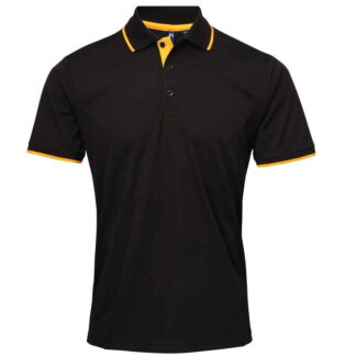 Premier Contrast Coolchecker® Piqué Polo Shirt - Black/Sunflower, 4XL