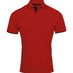 Premier Contrast Coolchecker® Piqué Polo Shirt - Red/Black, 4XL