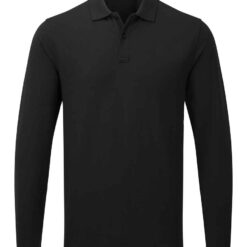 Premier Essential Unisex Long Sleeve Polo Shirt - Black, 4XL