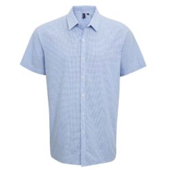 Premier Gingham Short Sleeve Shirt - Light Blue/White, 3XL