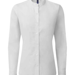 Premier Ladies Banded Collar Grandad Shirt - White, XXL