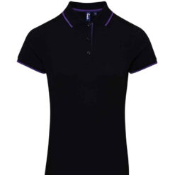 Premier Ladies Contrast Coolchecker® Piqué Polo Shirt - Black/Purple, XXL