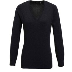 Premier Ladies Knitted Cotton Acrylic V Neck Sweater - Charcoal, 24