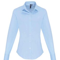 Premier Ladies Long Sleeve Stretch Fit Poplin Shirt - Pale Blue, 3XL