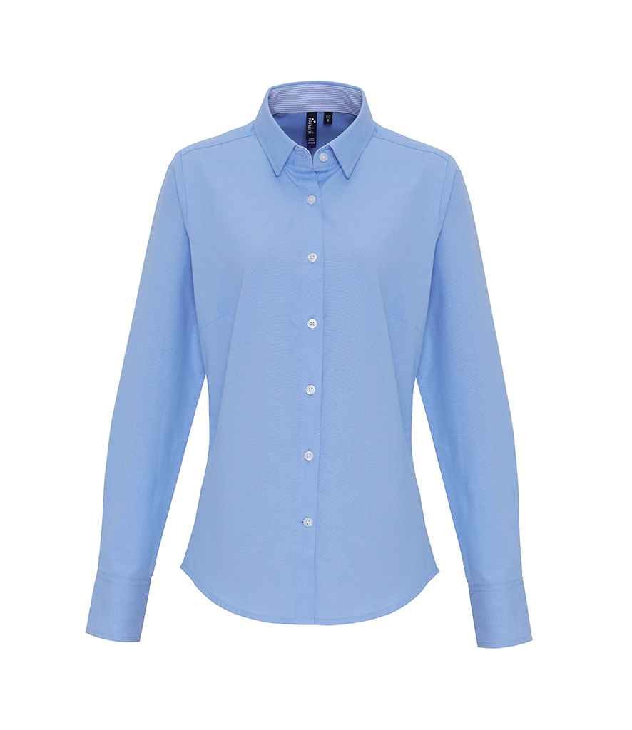 Premier Ladies Long Sleeve Striped Oxford Shirt - Oxford Blue, XXL