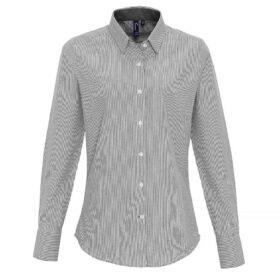 Premier Ladies Long Sleeve Striped Oxford Shirt - White/Grey, XXL