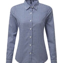 Premier Ladies Maxton Check Long Sleeve Shirt - Navy/White, XXL