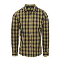 Premier Ladies Mulligan Check Long Sleeve Shirt - Camel/Navy, XXL