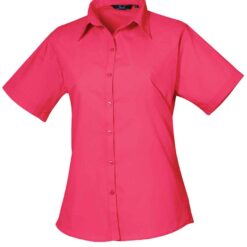 Premier Ladies Short Sleeve Poplin Blouse - Hot Pink, 26