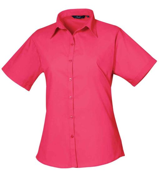 Premier Ladies Short Sleeve Poplin Blouse - Hot Pink, 26