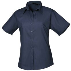 Premier Ladies Short Sleeve Poplin Blouse - Navy, 30