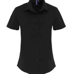 Premier Ladies Short Sleeve Stretch Fit Poplin Shirt - Black, 3XL