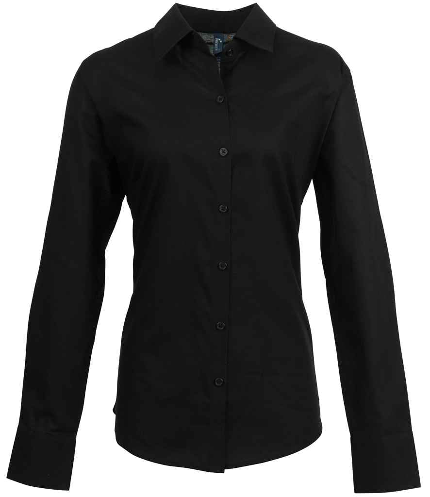 Premier Ladies Signature Long Sleeve Oxford Shirt - Black, 24