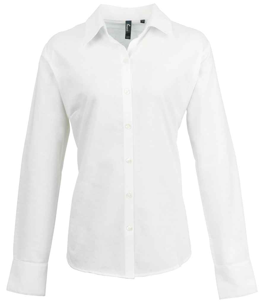 Premier Ladies Signature Long Sleeve Oxford Shirt - White, 24