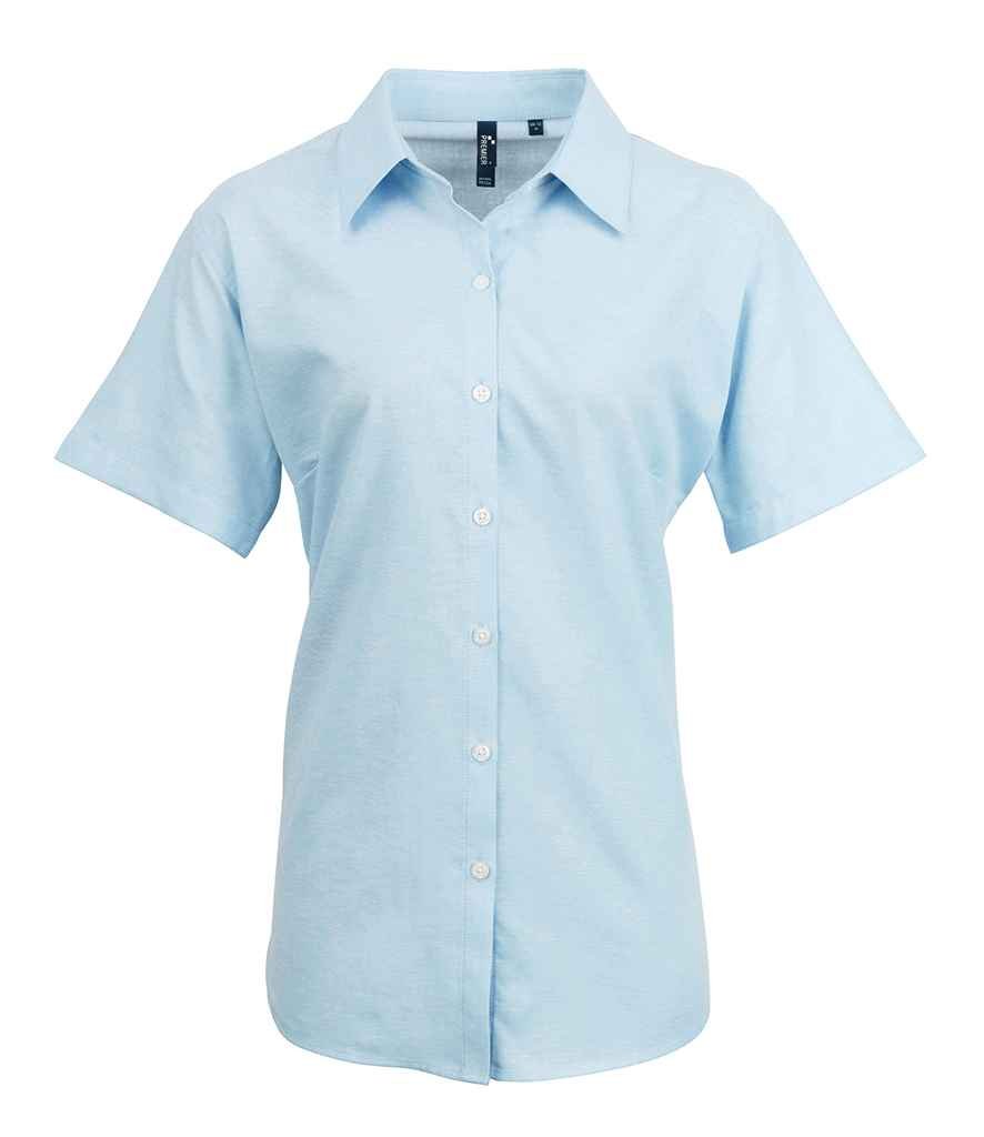 Premier Ladies Signature Short Sleeve Oxford Shirt - Light Blue, 24