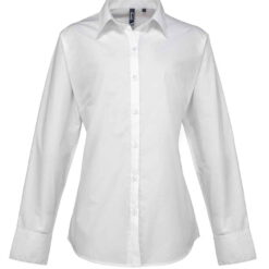 Premier Ladies Supreme Long Sleeve Poplin Shirt - White, 26