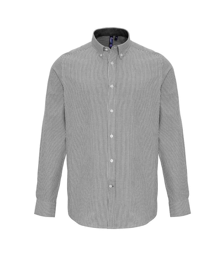 Premier Long Sleeve Striped Oxford Shirt - White/Grey, 3XL