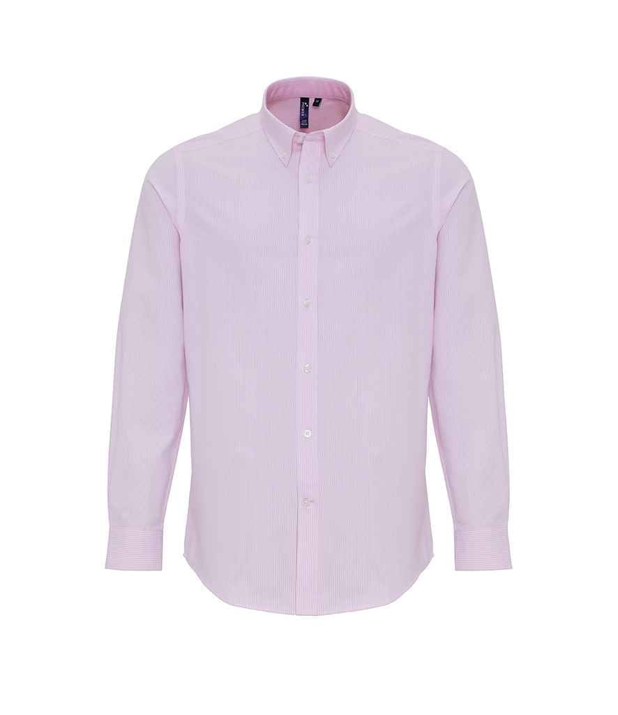 Premier Long Sleeve Striped Oxford Shirt - White/Pink, 3XL