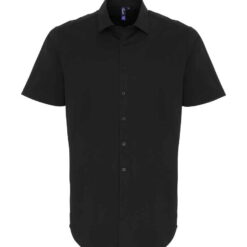 Premier Short Sleeve Stretch Fit Poplin Shirt - Black, 5XL