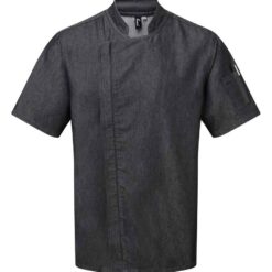 Premier Short Sleeve Zipped Chef's Jacket - Black Denim, XXL