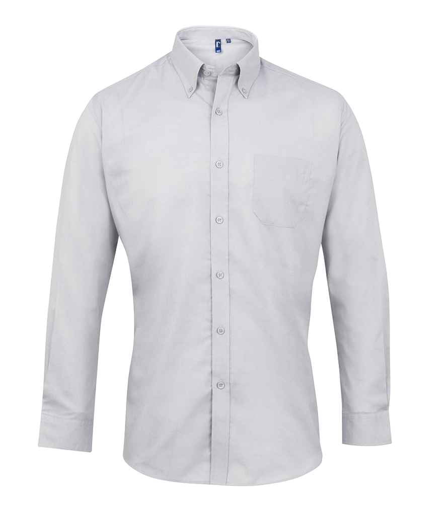 Premier Signature Long Sleeve Oxford Shirt - Silver, 15