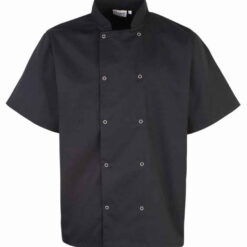 Premier Unisex Short Sleeve Stud Front Chef's Jacket - Black, 5XL