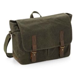 Quadra Heritage Waxed Canvas Messenger - Olive Green