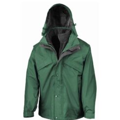 Result 3-in-1 Waterproof Zip and Clip Fleece Lined Jacket - Bottle Green/Black, XXL