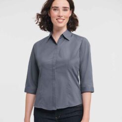 Russell Collection Ladies 3/4 Sleeve Fitted Poplin Shirt