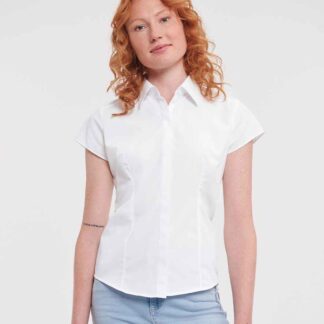 Russell Collection Ladies Cap Sleeve Fitted Poplin Shirt