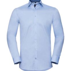 Russell Collection Long Sleeve Contrast Herringbone Shirt