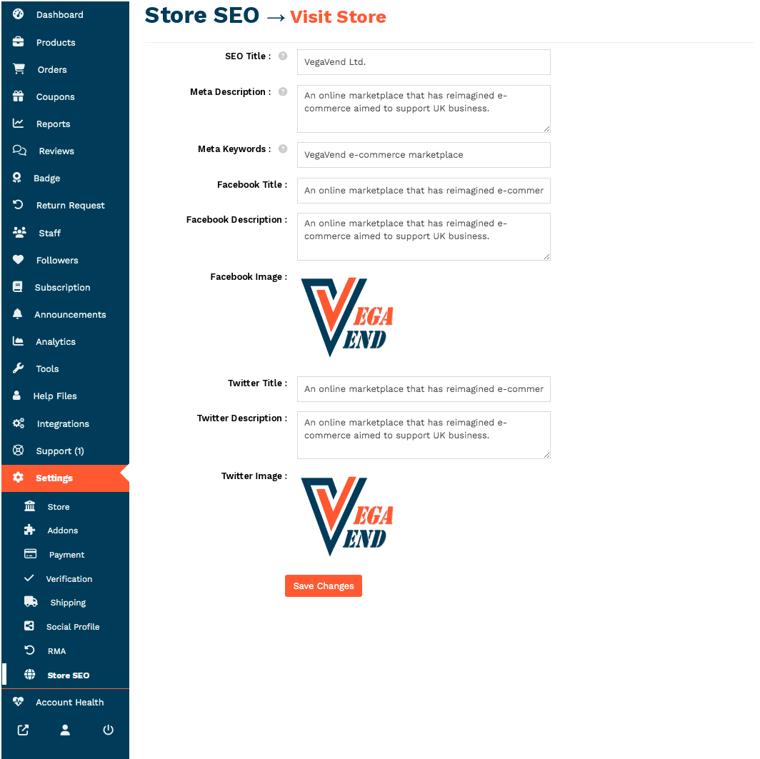 Vendor Store SEO Settings