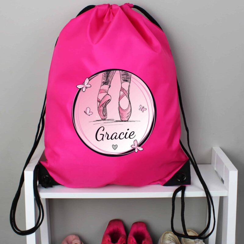 Personalised Pink Ballet Dance Bag with image of Ballet shoes and name