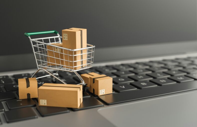 Online selling with Vegavend image of trolley on laptop