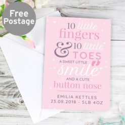 Personalised '10 Little Fingers' Pink Baby Card